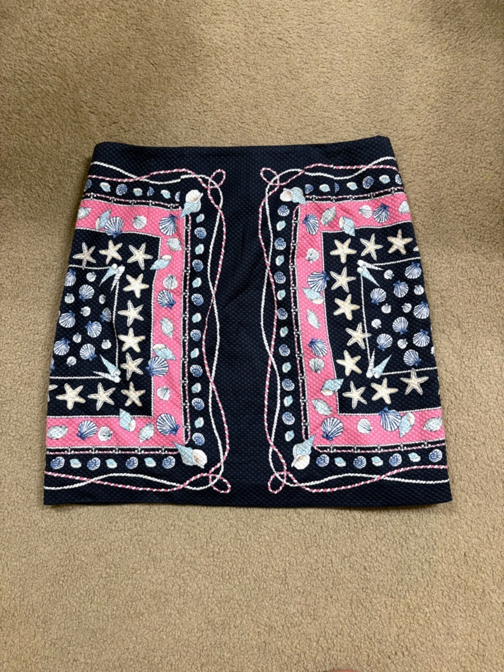 Talbots Navy Mini Skirt with Pink and Light Blue shell nautical design